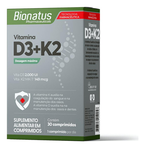 Kit Vitamina D3 + K2 Com 3 Caixas De 30 Comprimidos Cada