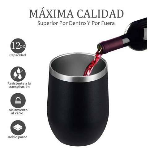 Vaso Termico Vino Café Te 12oz Acero Inoxidable W/calor/fr Color Negro