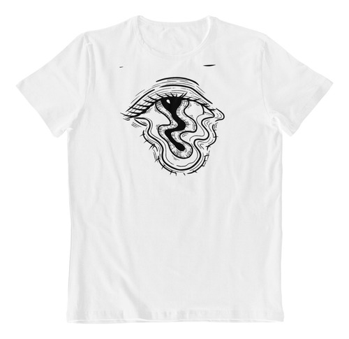 Dtf - Polera Blanca Algodon - Ojo Psicodelico High Art B/n