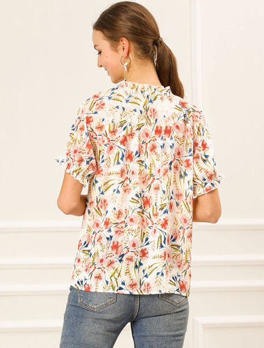 25 Blusa Mujer Manga Corta Con Volantes Cuello Simulado
