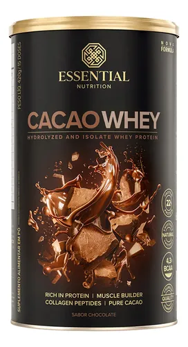 Suplemento em pó Essential Nutrition Cacao Whey sabor Chocolate e...