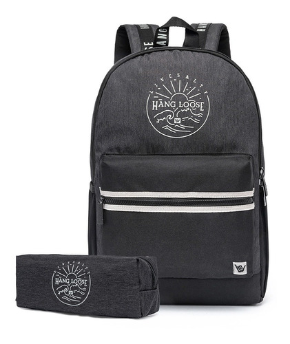 Mochila Escolar Com Estojo Hang Loose Pellet Reforçada Cor Kit 2 - Preto