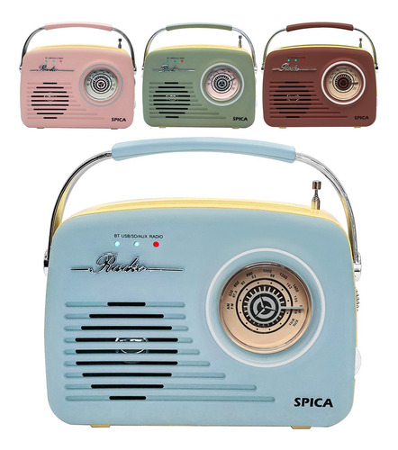 Imagen 1 de 10 de Radio Vintage Parlante Bluetooth Portatil Spica Sp120 Am/fm