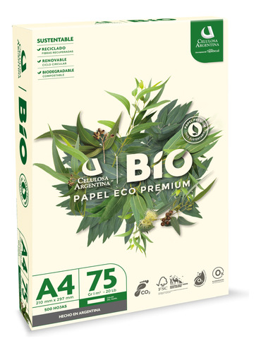 Resma Bio Papel Color Natural Ecologico Premium A4 75grs