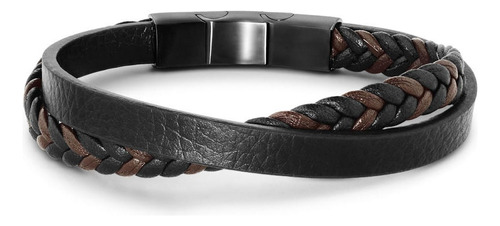 Pulseira Life Masculina Couro Marrom E Preto 19,5 Cm 492 Comprimento 19.5 Cm