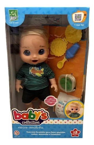 Boneco Menino Bebê Baby Collection Alive Come E Faz Caquinha