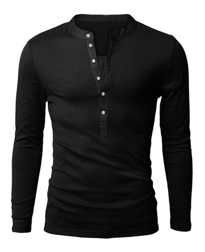 Hombre Casual Manga Larga T-shirt Cuello V Slim Fit Camisas