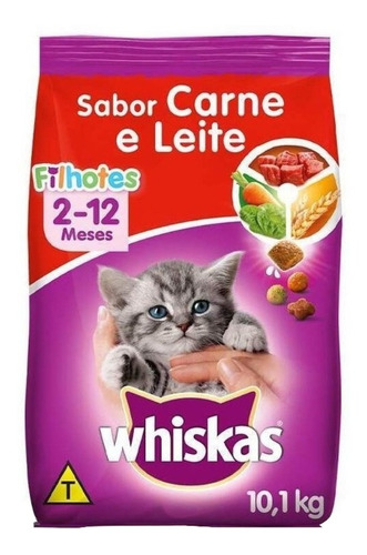 Ração Whiskas para Gatos Filhotes Sabor Carne E Leite Saco 10,1 Kg