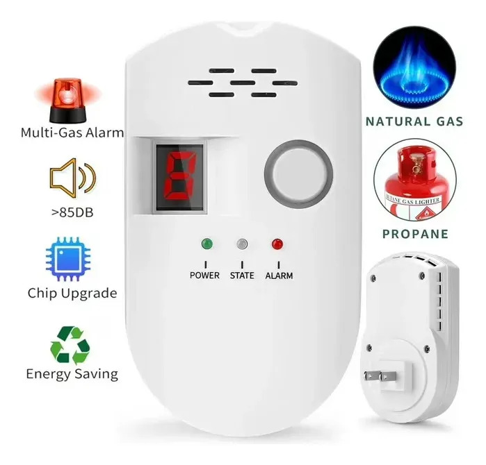 Detector de Gas para Propano, Butano y Gas Natural con Alarma Sonora y Pantalla LED