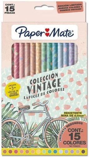 Lapices De Colores Paper Mate Coleccion Vintage Caja C/15