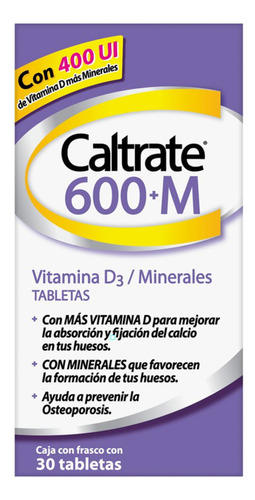 Suplemento Caltrate De Calcio 600+m Frasco Con 30 Tabletas Sabor Sin Sabor