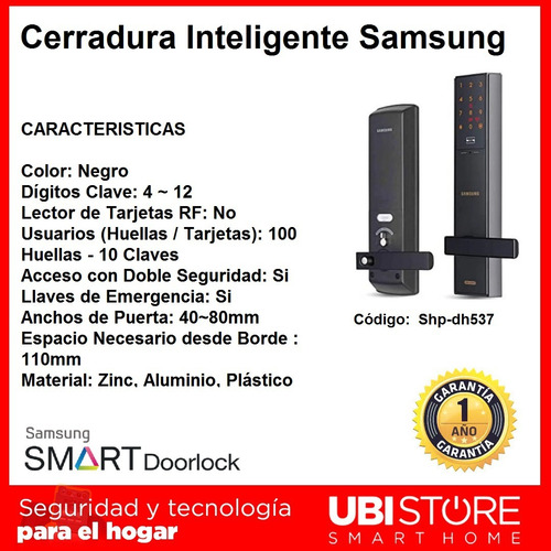 Imagen 5 de 9 de Cerradura Clave Numerica Y Tarjeta Samsung Shp-dh537