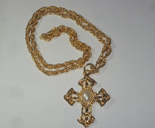 Antiguo Collar Y Dije En Metal Bañado En Oro De 1980 C°bor44
