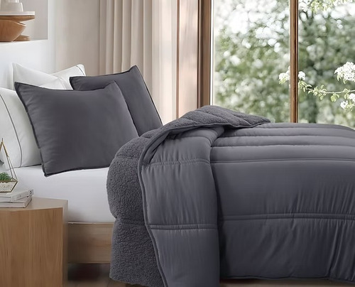 Acolchado Corderito Davos 220x240 2 1/2 Queen Kavanagh Gris Oscuro Lisa