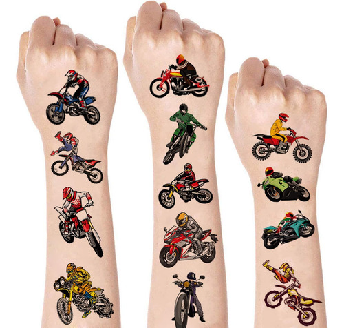 8 Hojas De Tatuajes Temporales Para Niños, Moto De Cross, De