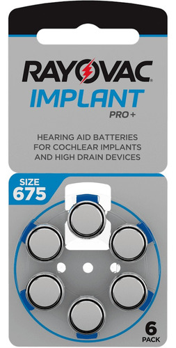 Pilas Audifono 675 Rayovac Implant Pro+ Coclear Blister X 6