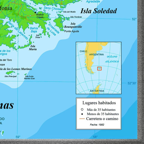 Cuadro Mapa De Las Islas Malvinas - Zonas Nombres Etc.