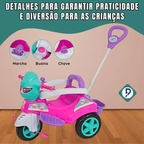 Triciclo Infantil Baby City Menina com Empurrador - Rosa