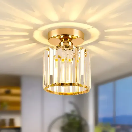 Luminária Plafon Sobrepor Led Moderna Crystal Dourado 6500k