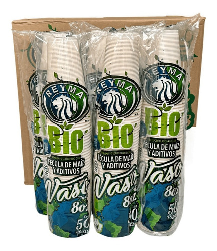 Vaso 8 Oz Biodegradable Plástico Marca Reyma (500 Piezas)