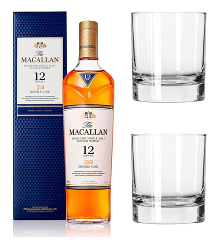 Whisky Macallan Double Cask 12 Años + 2 Vasos Cristal 270ml