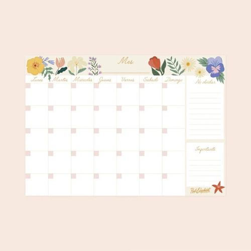 Pizarra Planner Imantado Heladera Mensual Crema Flores