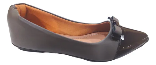 Sapatilha Feminina – Laço Duplo – Napa Cinza E Preto