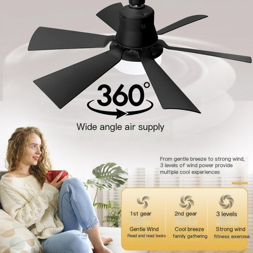 Ventilador De Techo E27 40w Con Luz,3 Velocidades De Viento