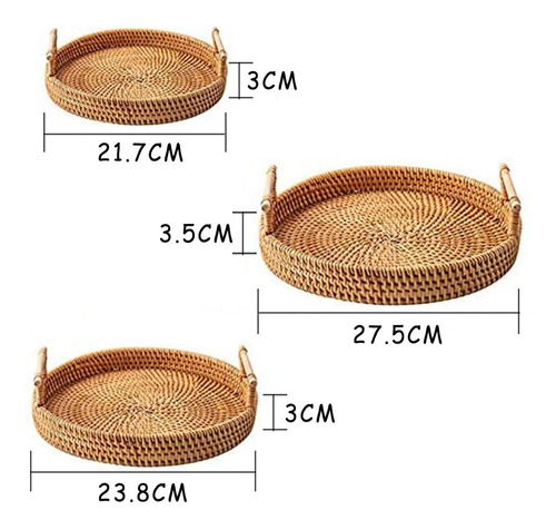Imagen 3 de 8 de Bandeja Rattan Con Asas Circular Rustica Decorativa 22cm