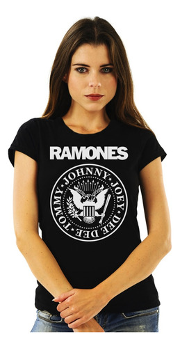 Polera Mujer Ramones Johnny Joey Dee Dee Tommy Logo Blanco P