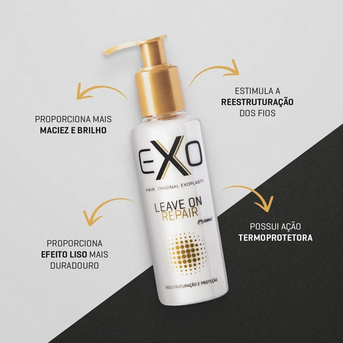 Imagem 3 de 10 de Kit Compl. Exoplastia Capilar Exo Hair 500ml + Leave + Shine