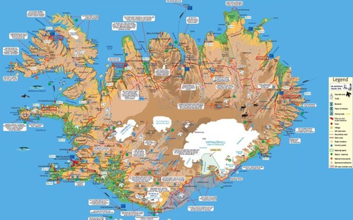 Islandia Mapa Turístico - Islas De Europa - Lámina 45x30 Cm.