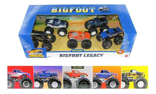 Hot Wheels Monster Trucks Big Foot Legacy Pack De 5 (1:64) Color Naranja/azul/negro/azul Rey/azul Metálico