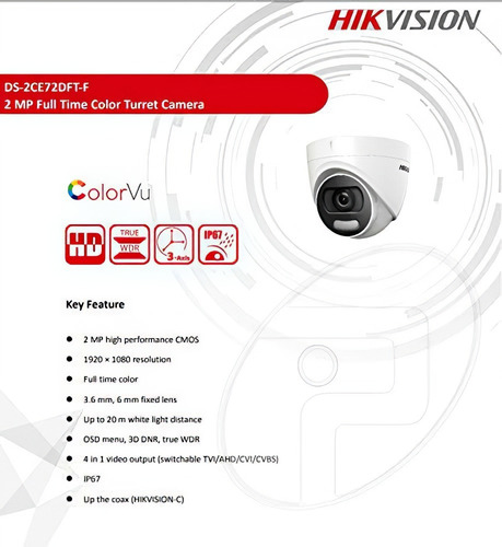 Camara Domo Fijo Hikvision Tvi Turbo Hd 1080p 3,6mm Exterior