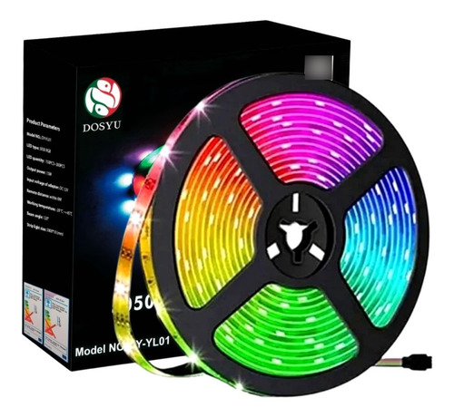 Tira Led Multicolor Rgb 5050 Rollo 5 Metros Luces 20 Piezas