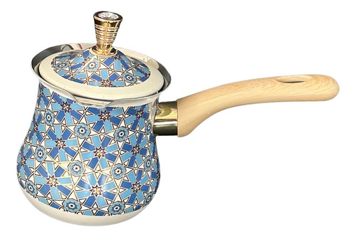 Cafetera Turca De Acero Inoxidable, Olla 900 Ml Patrón Azul
