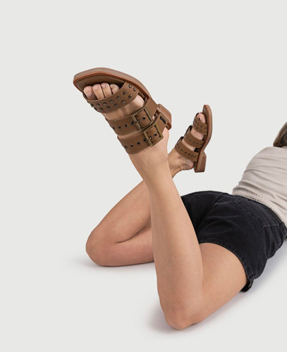 Sandalias Cuero Gales Viamo Dama Mujer Hebillas