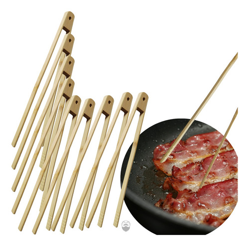 Kit Pegador De Fritura Bambu 30 Cm Combo 10 Unidades Atacado