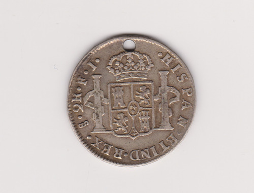 Moneda Chile 2 Reales Año 1808 Fj Plata Muy Bueno Perforada (Usado)