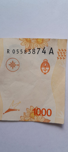 Billete Hornero Reposicion 1000 Mil Pesos Serie R 5583874 A (Usado)