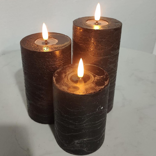 Paquete De 3 Velas De Pilar Led Negras Con Temporizador...