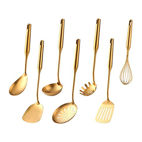 Juego De Utensilios De Cocina De 7 Piezas Oro, Acero In...