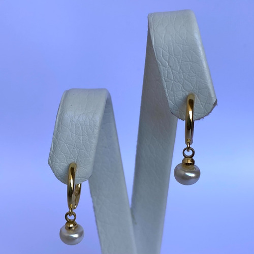 Imagen 2 de 4 de Aros Argolla Perla Colgante Plata Esterlina 925 Baño En Oro