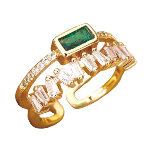 Anillo Tara Chapado En Oro 18k Circones Y Turmalina Verde