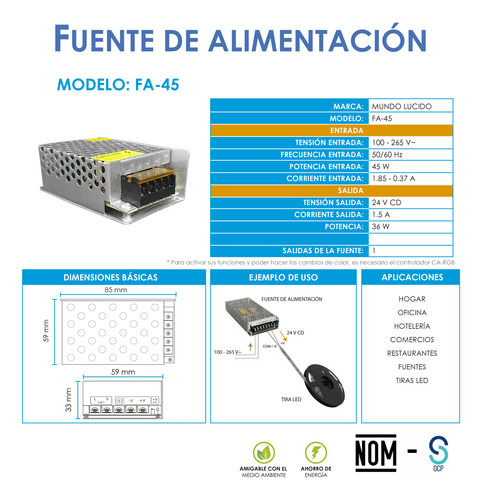 Fuente De Poder Eliminador Multivoltaje 24v 45w 1.5am Fa45