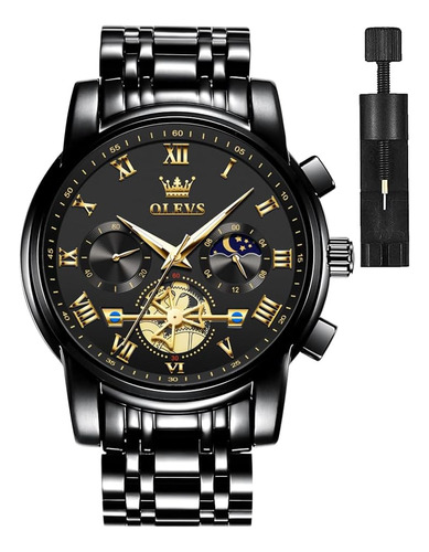 Olevs Reloj Negro Para Hombre, Relojes De Fase Lunar Para Ho