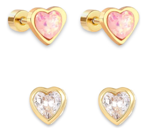 Aretes De Corazón Cristal Austriaco Negro Y Oro Laminado 18k