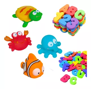 Kit 4 Brinquedos Banho Oceano Buba Com Letras E Números Eva