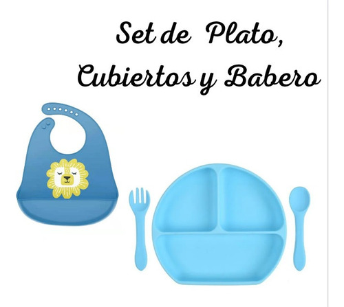 Set De Alimentación Silicona Bebé Plato+ Cubiertos + Babero 