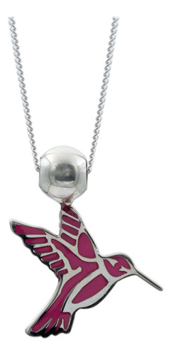Collar Ajustable Colibri Esmaltado Mujer Plata 925 Color Fucsia